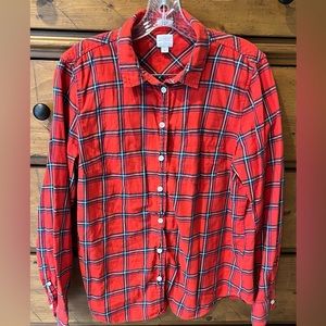 JCrew Womens Boy Fit Red & Green Button Down 100% Cotton Large